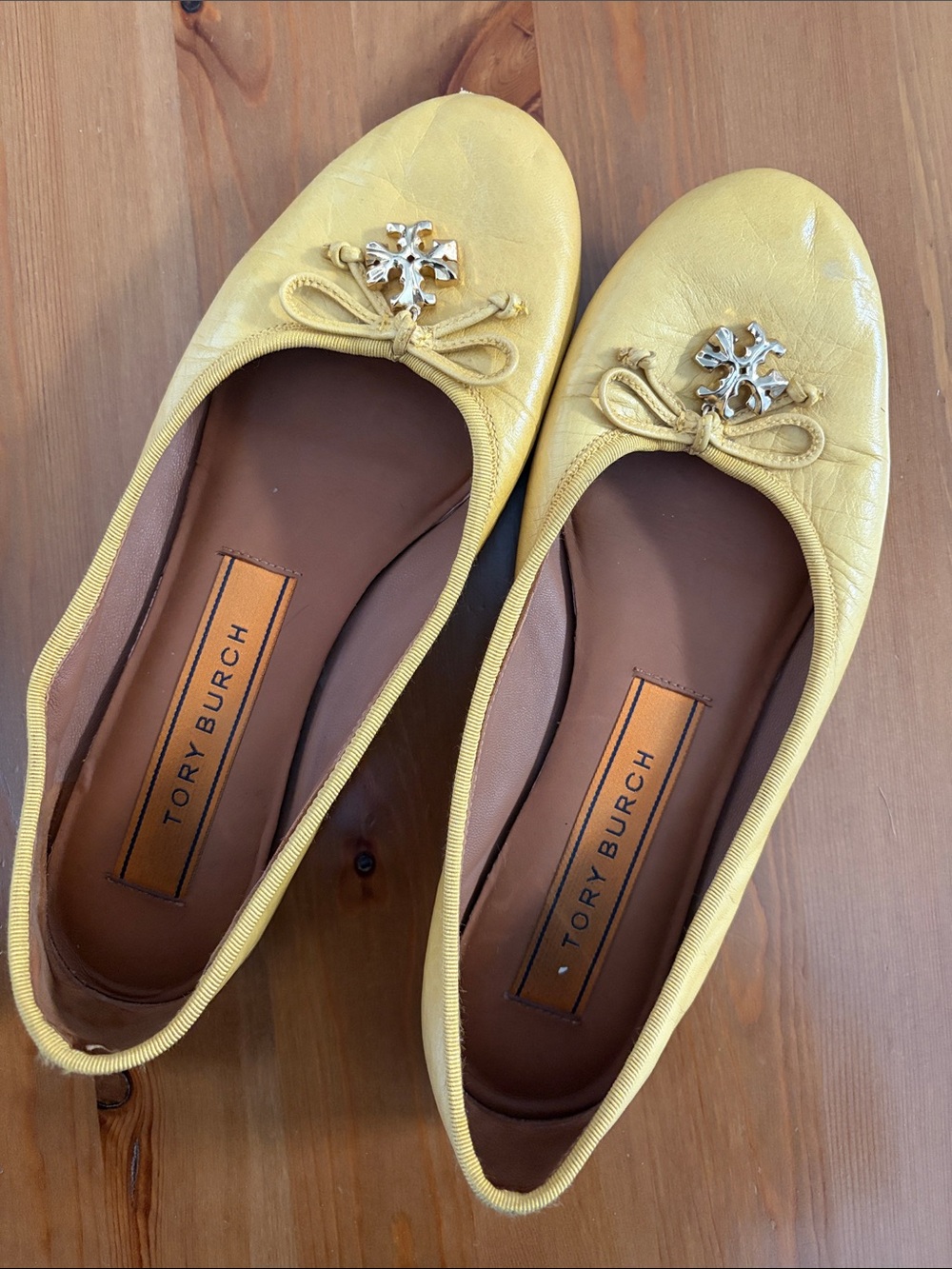 Tory Burch Yellow Leather Logo Ballet Flats